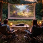 Jeux en plein air : écran de projection pour console au camp, setup