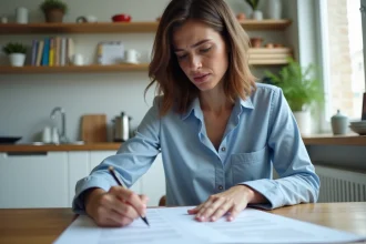 Femme lisant attentivement les conditions cachées d'un contrat de leasing automobile à 59 euros par mois