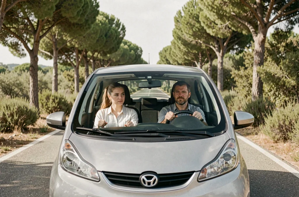 Élève en leçon de conduite sur une route provençale près du Luc-en-Provence avec son moniteur de Drive&Co