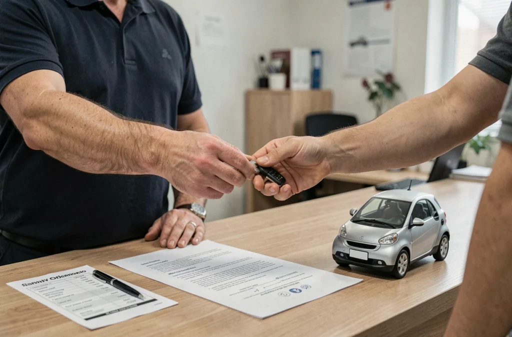 Remise des clés lors d'une location de voiture sans permis dans une agence à Nîmes