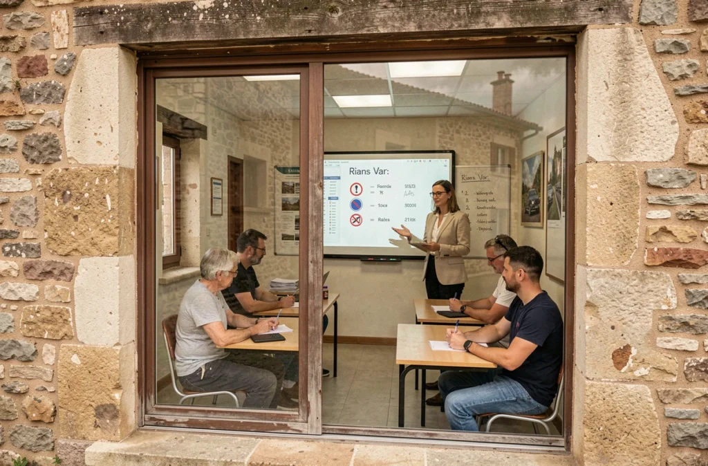 Cours de code de la route chez Rians Formation Conduite dans une salle de classe d'un bâtiment provençal à Rians