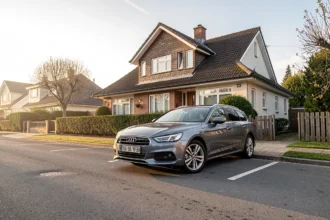 Voiture garée devant une maison dans une rue résidentielle